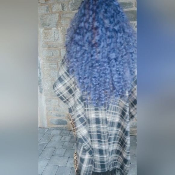 Miz Native Plaid Vegan Fringe Poncho - Picture 10 of 17